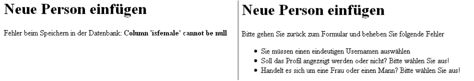 Fehlermeldung der Datenbank vs. selbst gestaltete Fehlermeldung