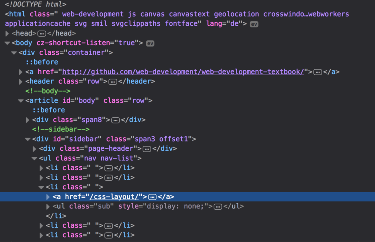 Abbildung: Bild des DOM, erzeugt mit den Firefox DeveloperTools