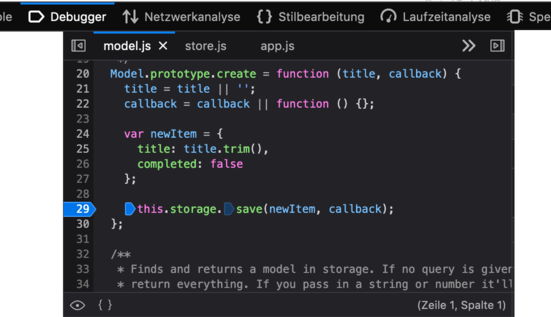 Debugger im Browser: Quelltext
