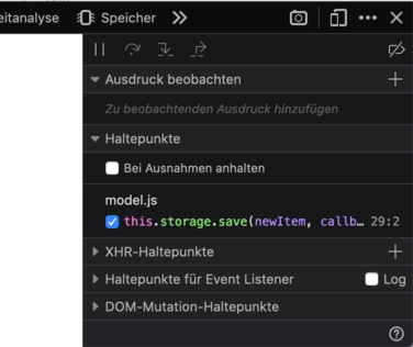 Debugger im Browser: Steuerung
