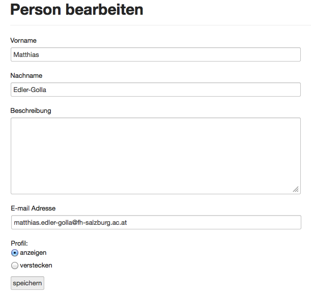 Formular zum Bearbeiten einer Person