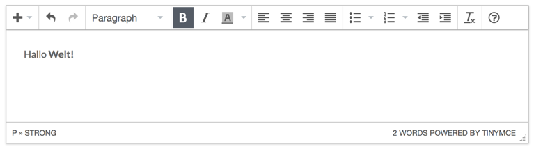 Normale Textarea (oben) kann mit TinyMCE in einen wysiwyg-Editor (unten) verwandelt werden